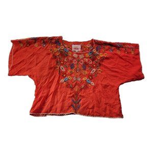 Johnny Was BIYA Lombriga Cupra Blouse Women XS Orange Color Floral Embroidered